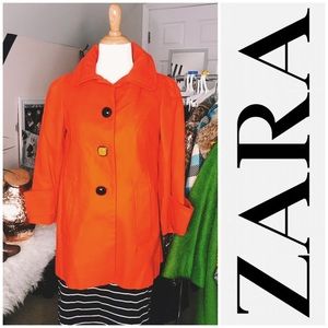 ZARA Women's Short Swing Pea Coat Sz S - Orange